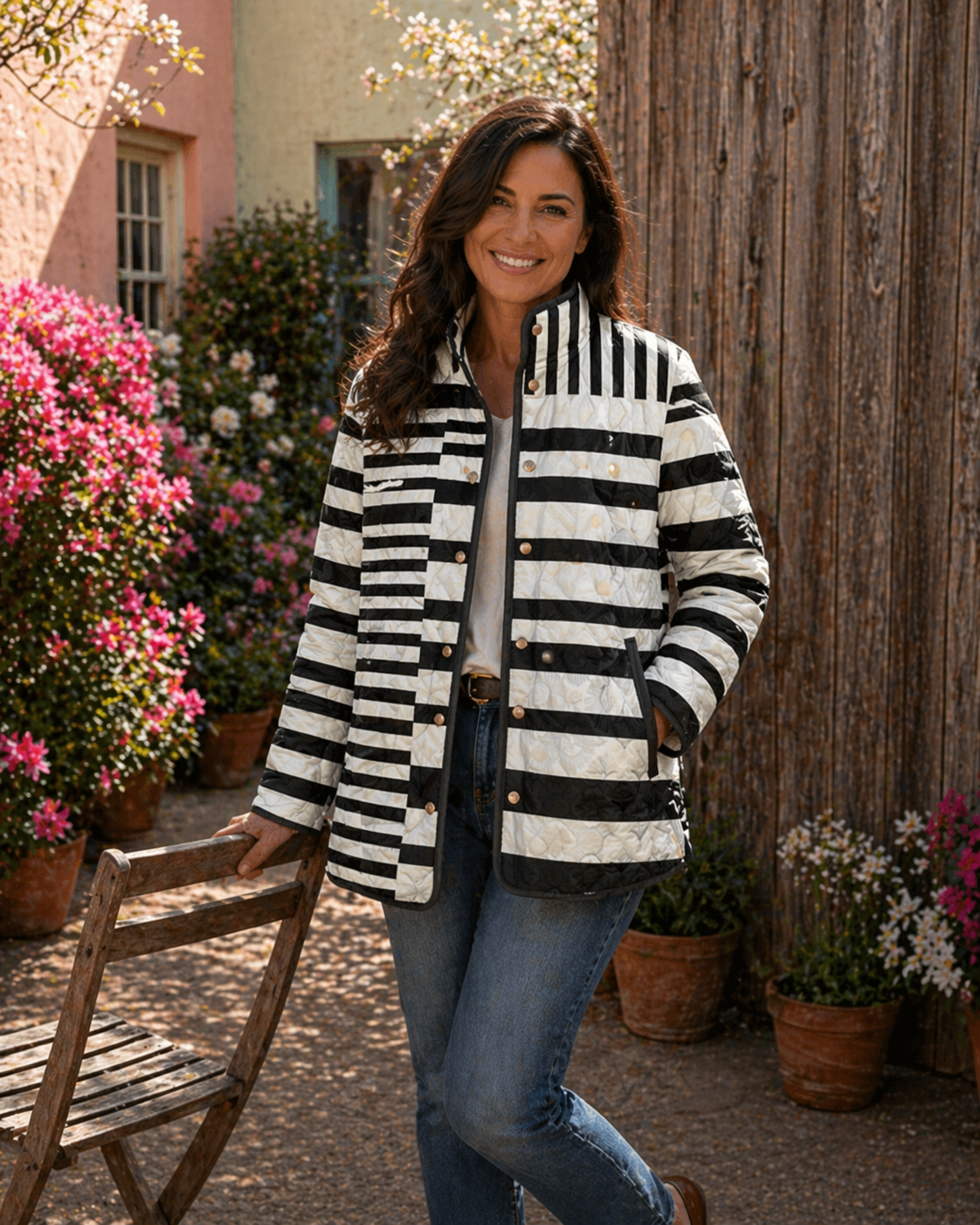 Miren | Black and White Abstract Quilted Jacket
