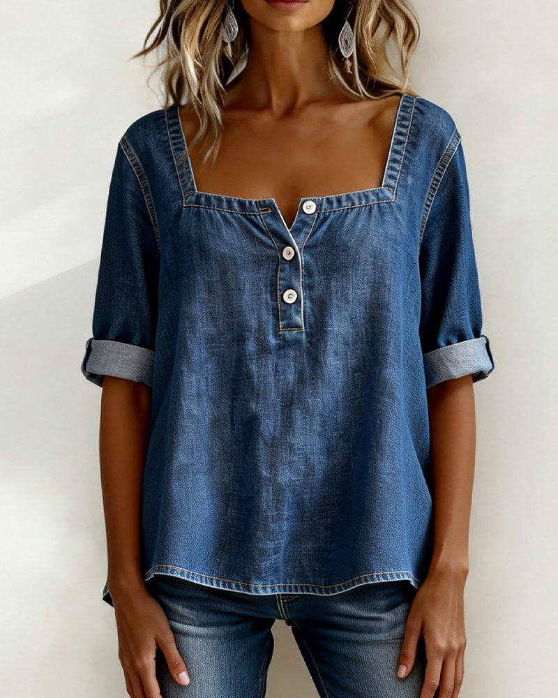 Avélia | Square Collar Denim Shirt