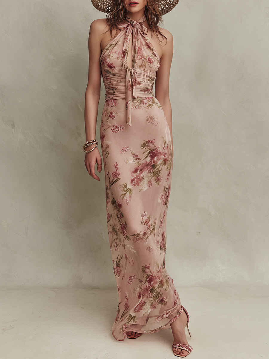 Lia | Floral Chiffon Keyhole Maxi Dress