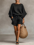 Lyca | Lace Boat Neck Blouse and Shorts Set