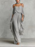 Isabella | Grey Flowing Top & Chiffon Trousers Set