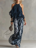 Sofia | Halter Neck Top and Printed Wide-leg Pants Set