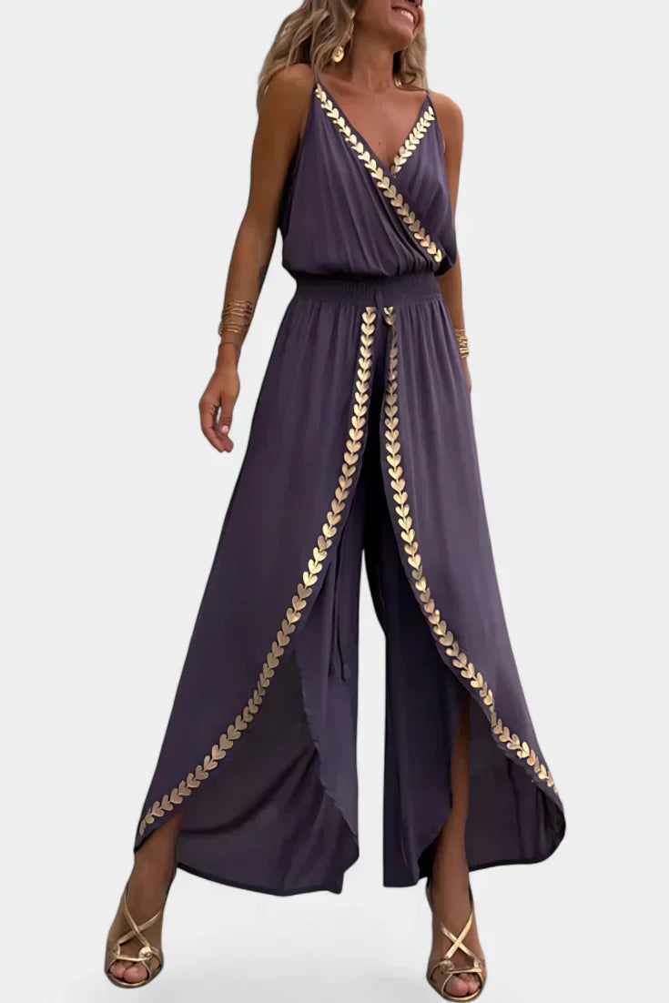 Dona | Unique Jumpsuit with Golden Details and Open Leg