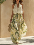 Liyla | Chiffon Ruffled Top and Lily Print Pants Set