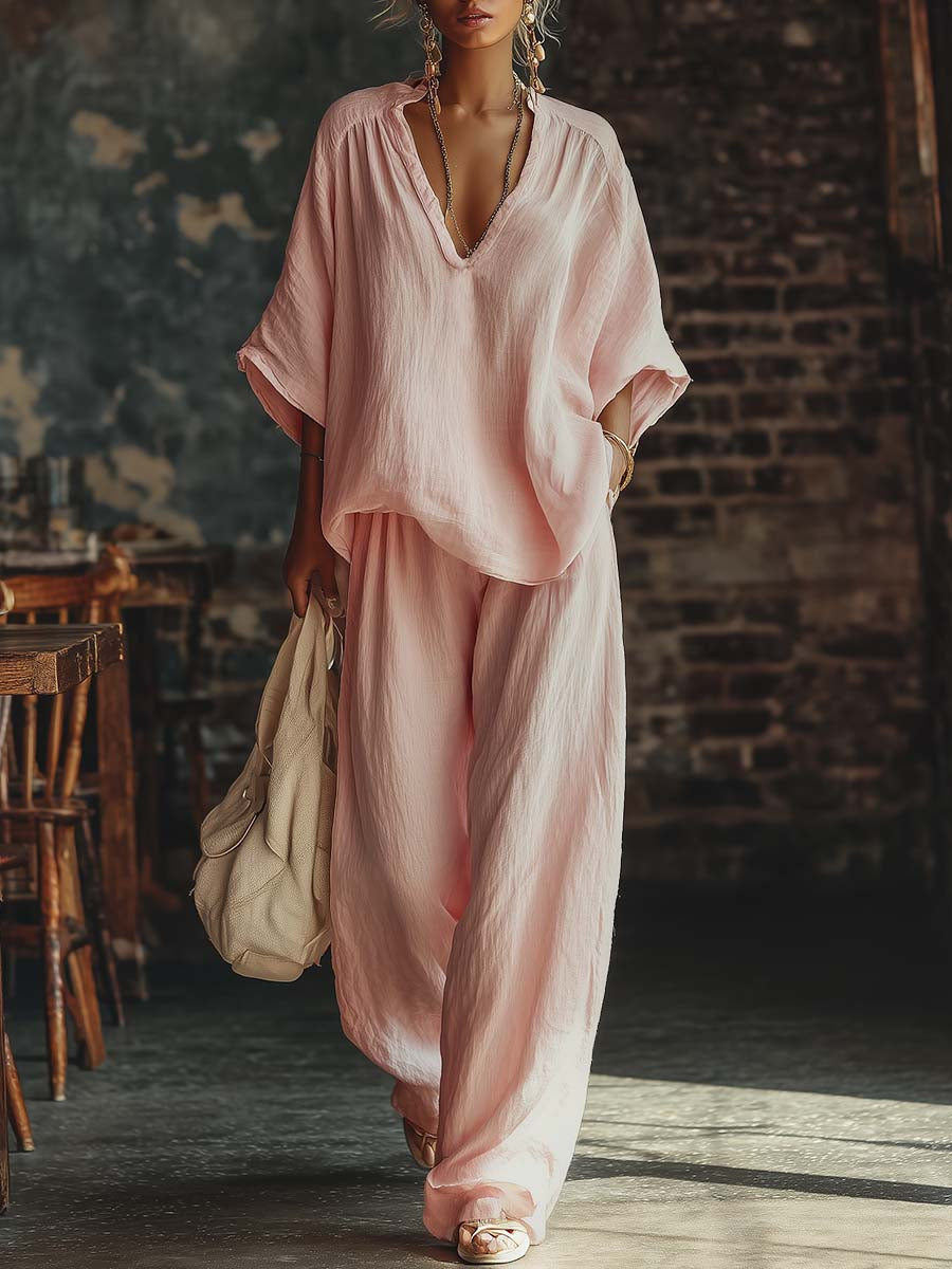 Samantha | V-Neck Shirt and Trousers Set