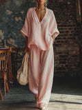 Samantha | V-Neck Shirt and Trousers Set