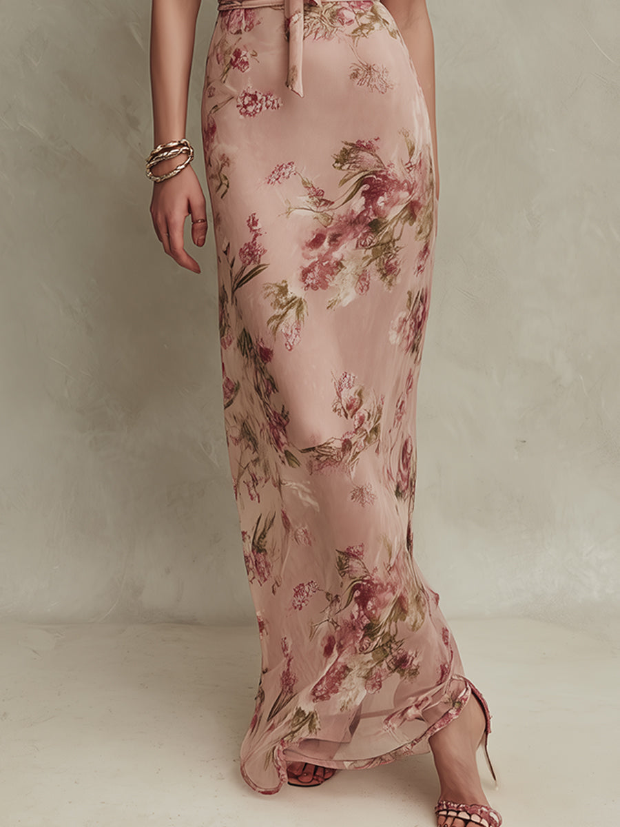 Lia | Floral Chiffon Keyhole Maxi Dress
