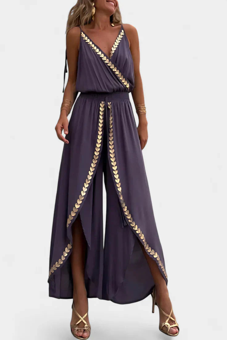 Dona | Unique Jumpsuit with Golden Details and Open Leg