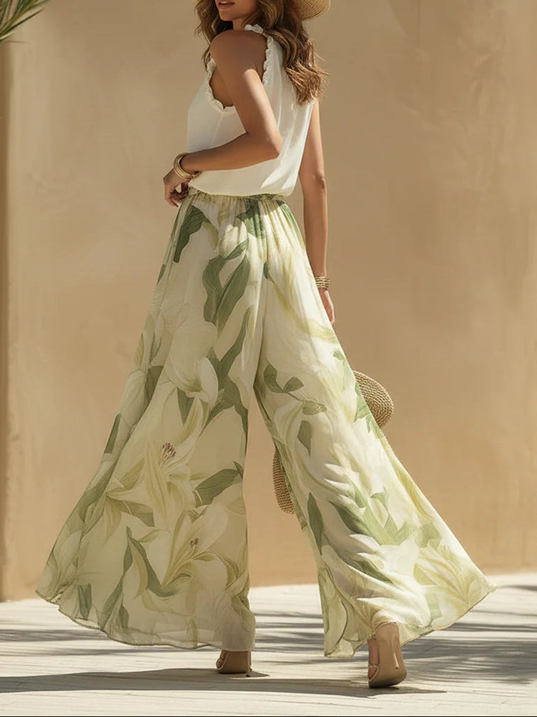 Alessandra | Chiffon Ruffle Top Print Trouser Set
