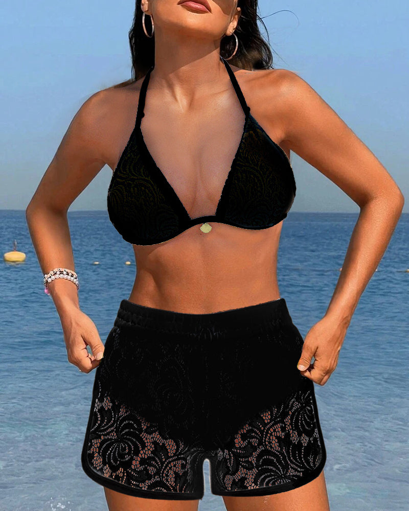 Elena | Elegant Solid Color Lace Bikini Set