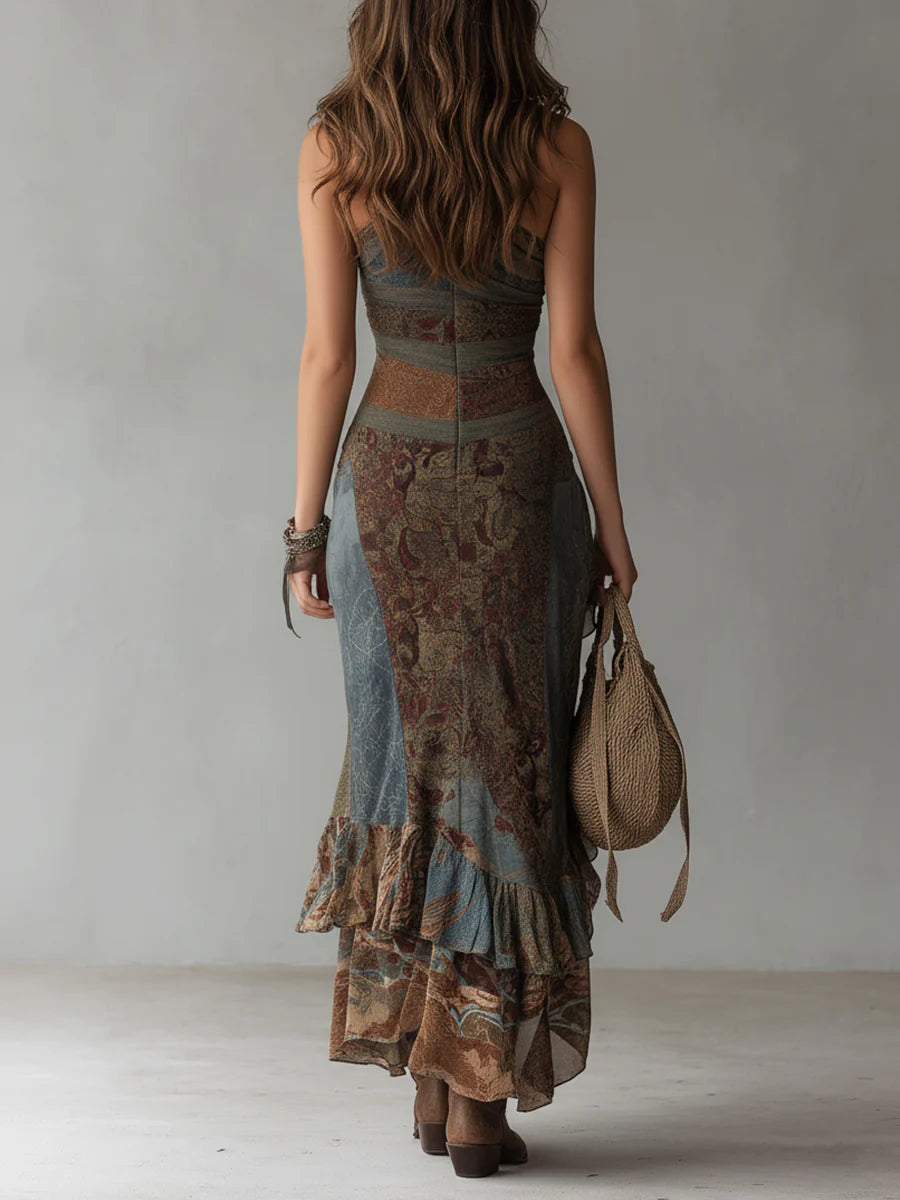 Zariah | Asymmetrical Maxi Dress with Ethno Print