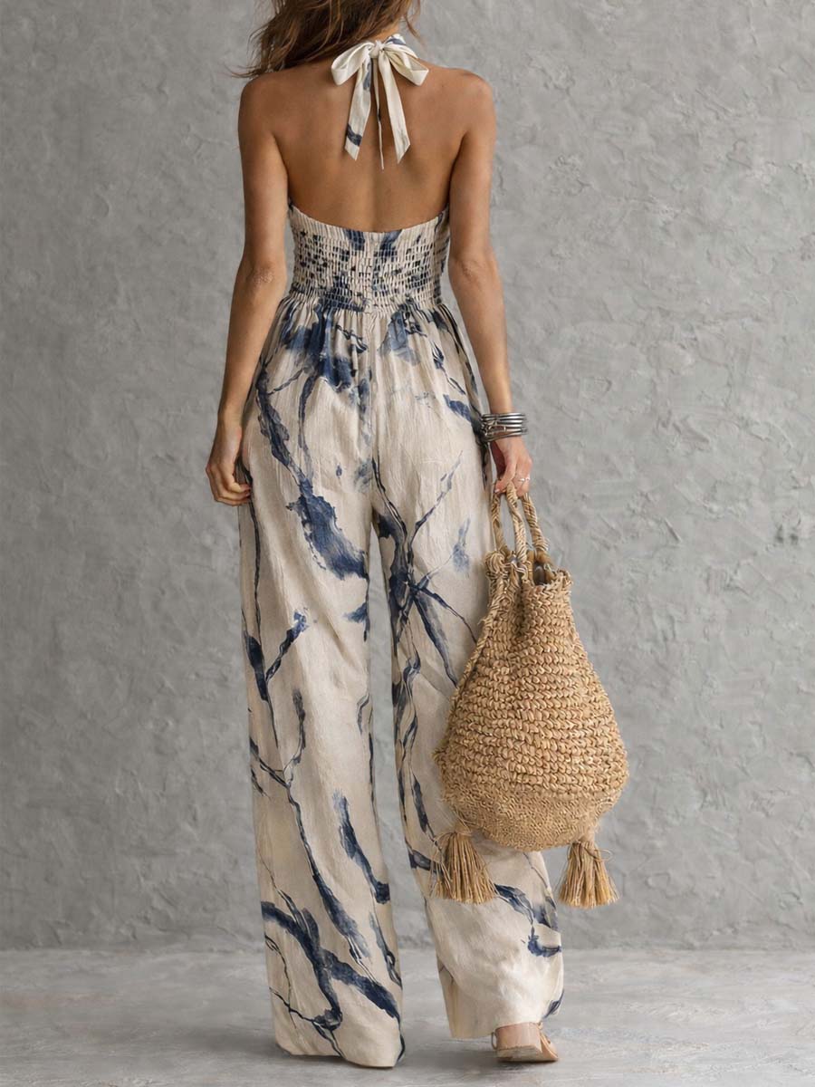 Lina | Ink Wash Print Wide Leg Jumpsuit
