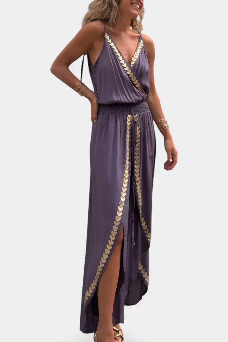 Dona | Unique Jumpsuit with Golden Details and Open Leg