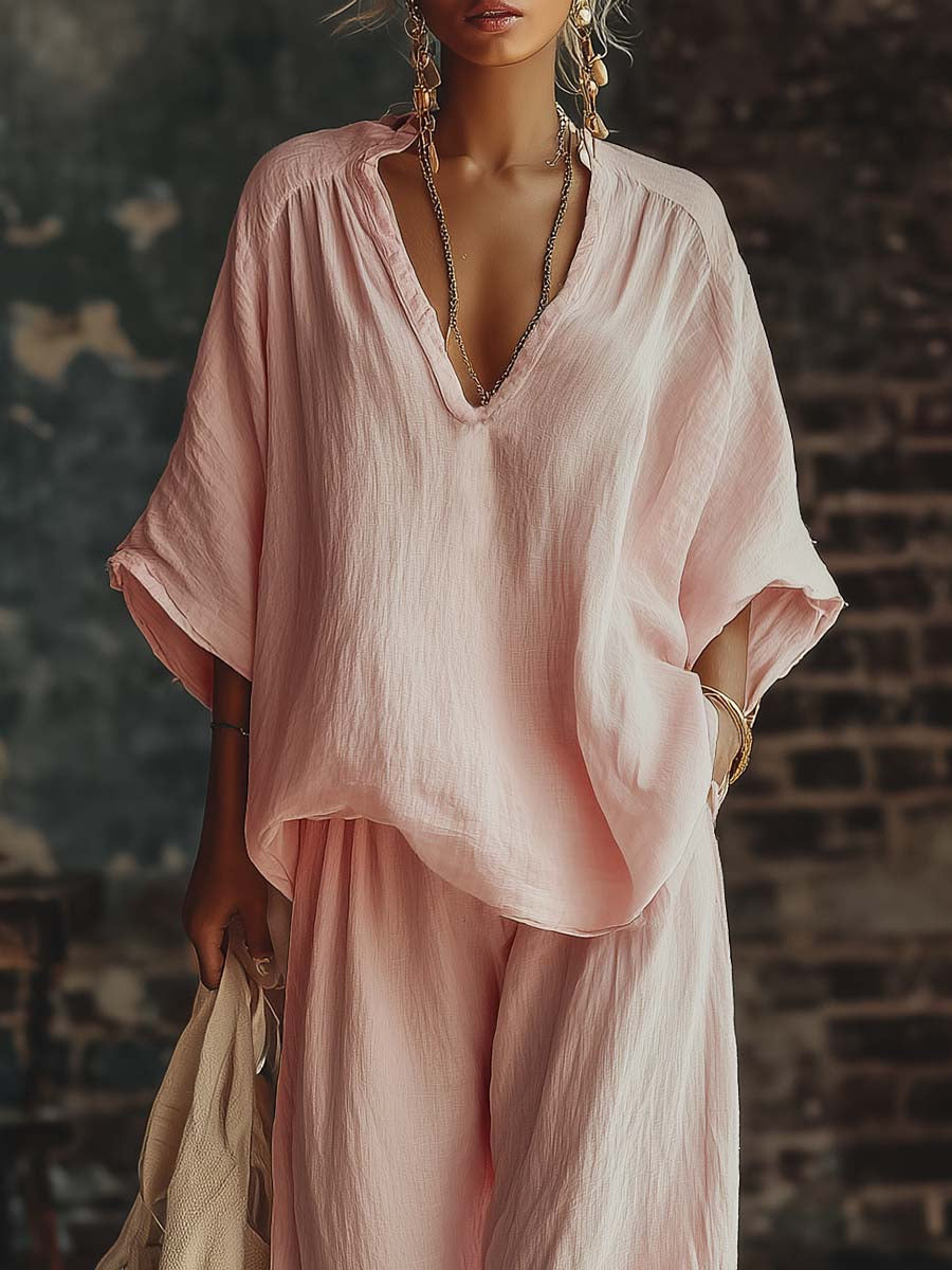 Samantha | V-Neck Shirt and Trousers Set
