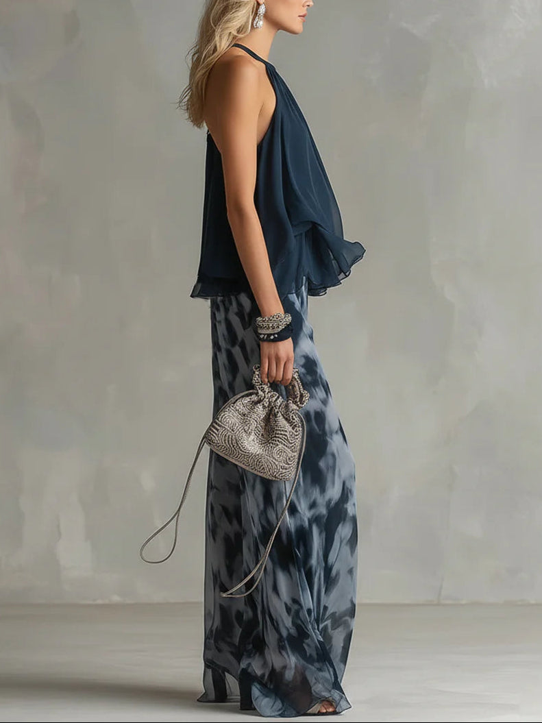 Sofia | Halter Neck Top and Printed Wide-leg Pants Set