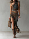 Zariah | Asymmetrical Maxi Dress with Ethno Print