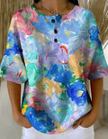 Women's Retro Multicolor Gradient Patchwork Abstraction Patterns Art Print Casual Waffle Cotton Shirt