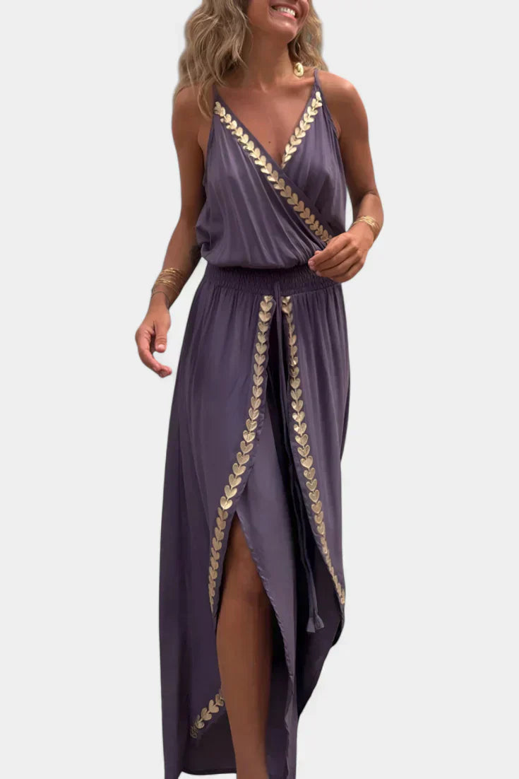 Dona | Unique Jumpsuit with Golden Details and Open Leg
