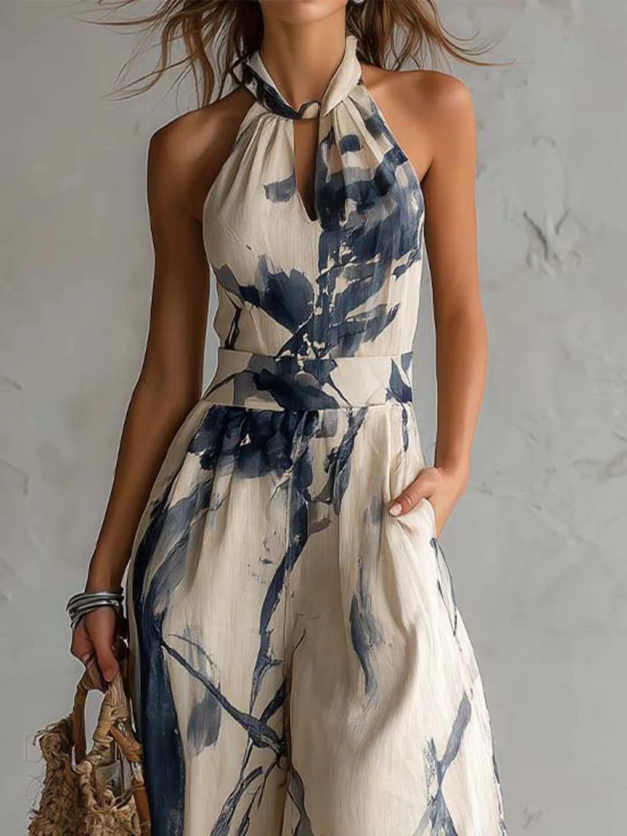 Lina | Ink Wash Print Wide Leg Jumpsuit