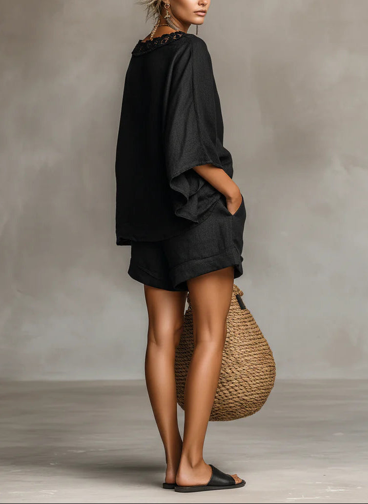 Lyca | Lace Boat Neck Blouse and Shorts Set