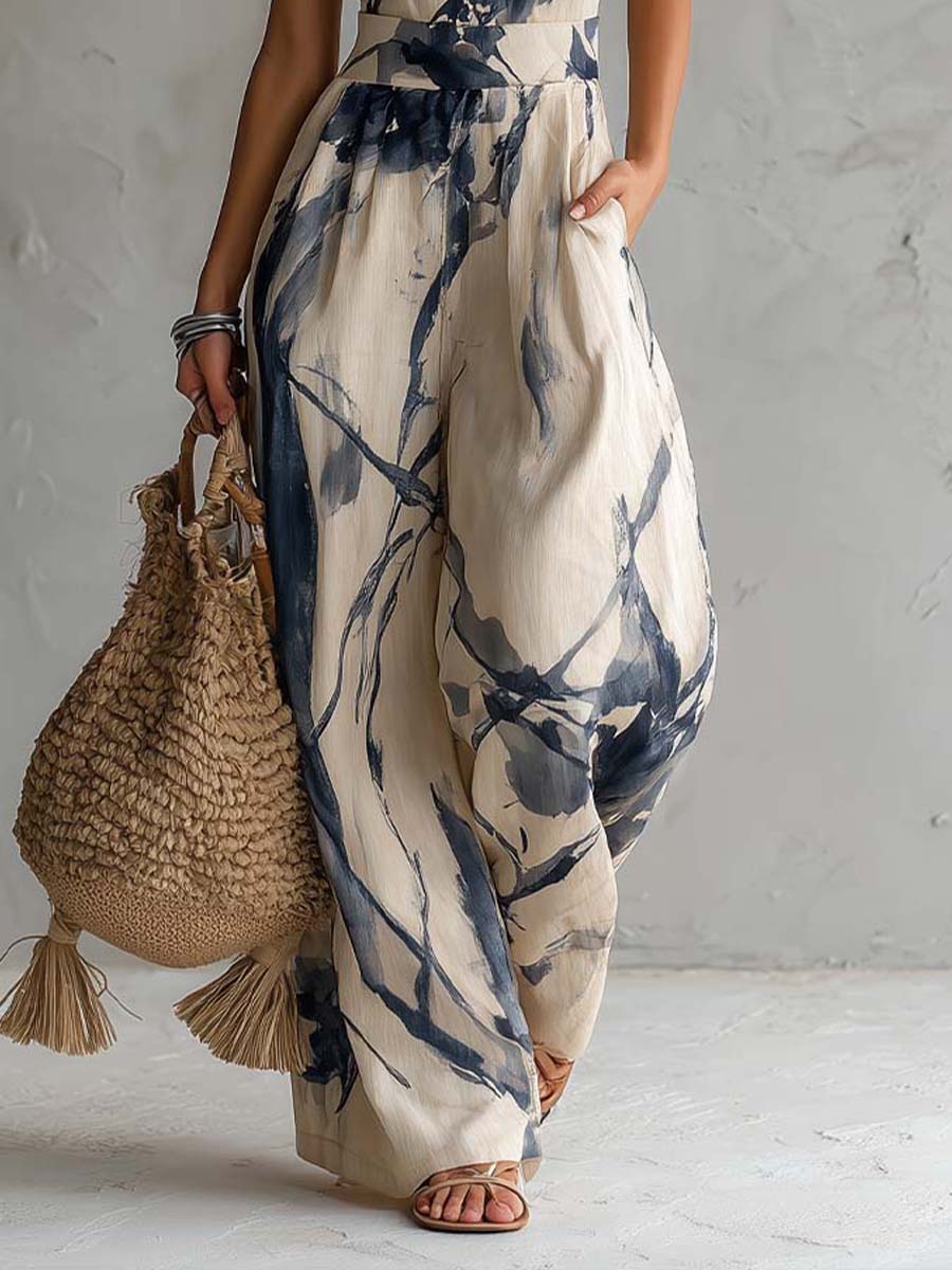 Lina | Ink Wash Print Wide Leg Jumpsuit