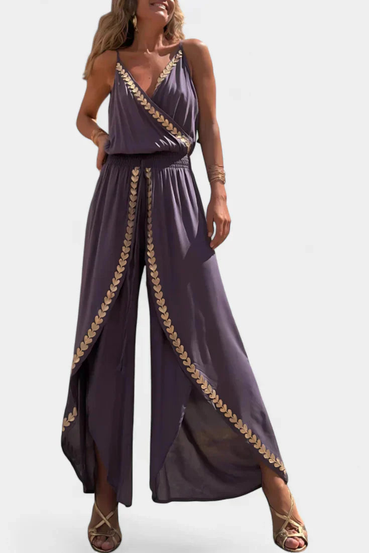 Dona | Unique Jumpsuit with Golden Details and Open Leg