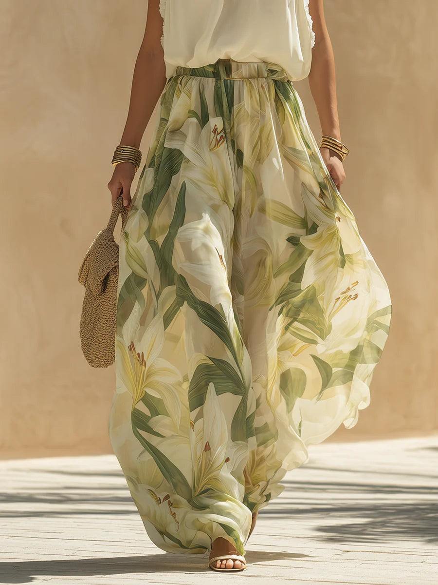 Alessandra | Chiffon Ruffle Top Print Trouser Set