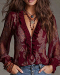 Katie | Refined Blouse with Half-Zip and Ruffles