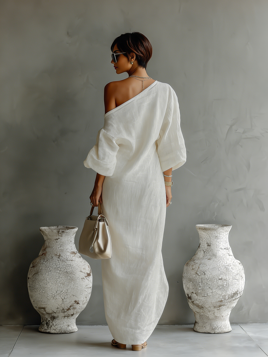 Demi | Ivory Linen Dress Off-Shoulder