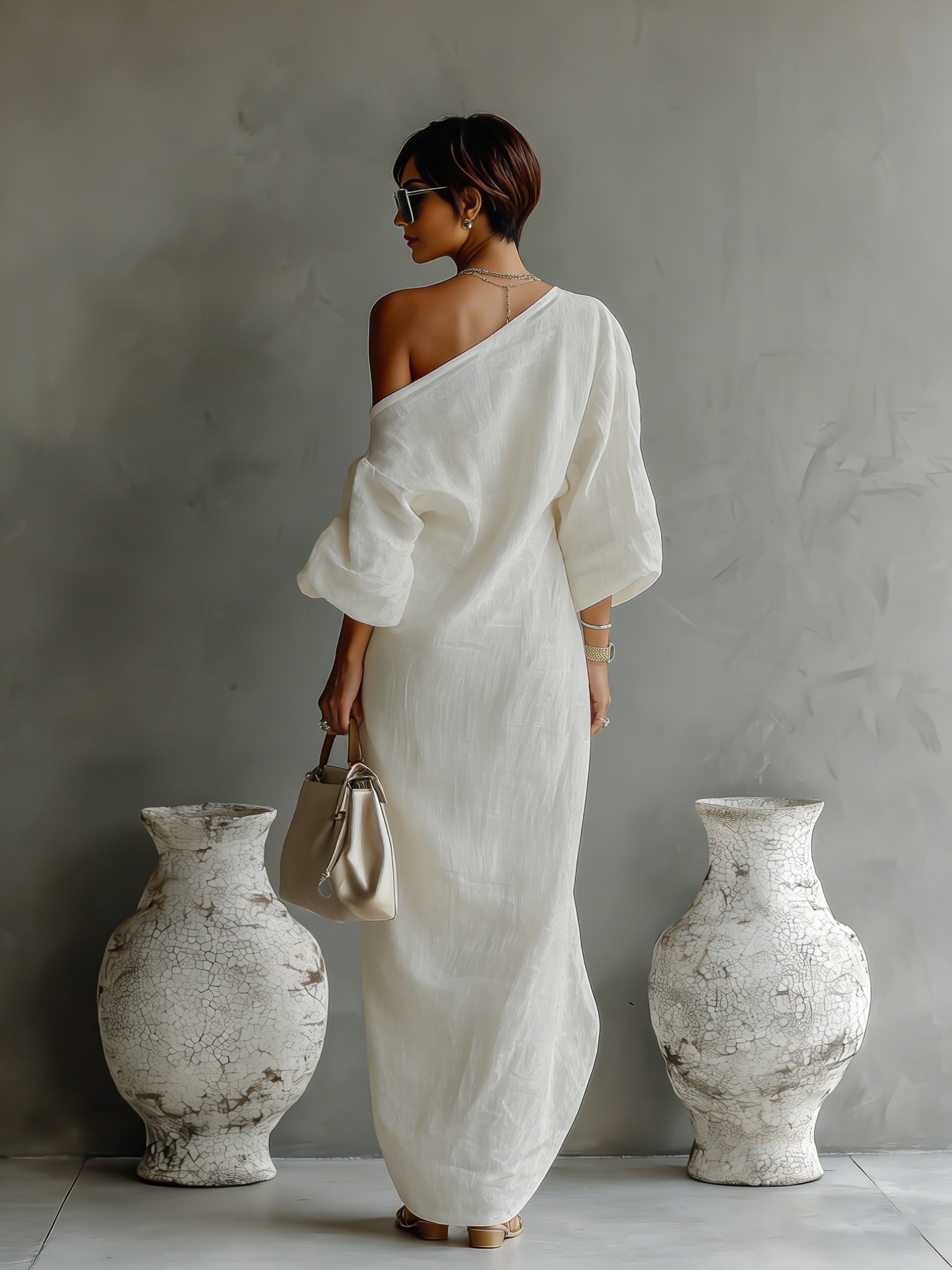 Demi | Ivory Linen Dress Off-Shoulder