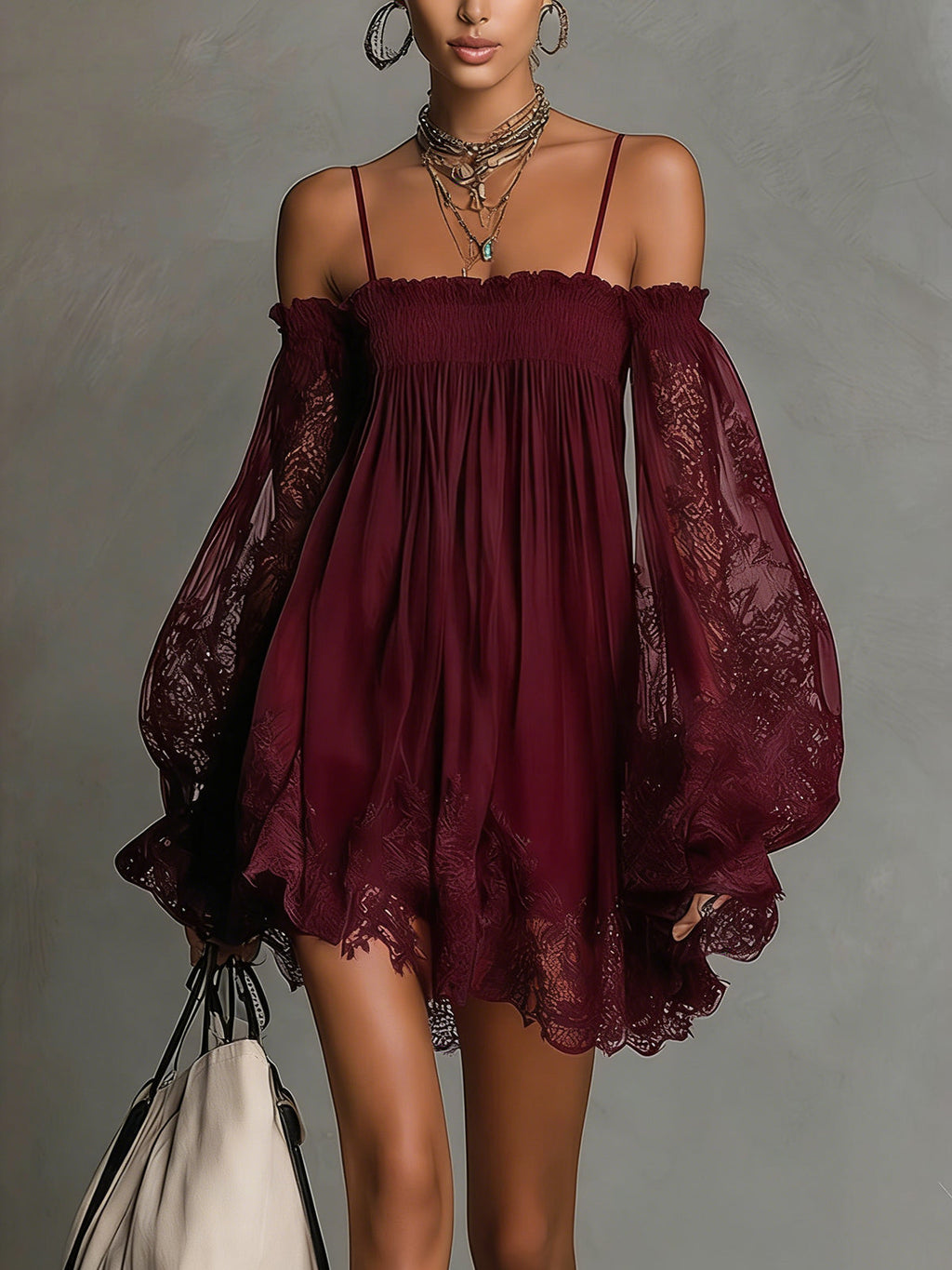 Betty | Navy Off-Shoulder Chiffon Mini Dress