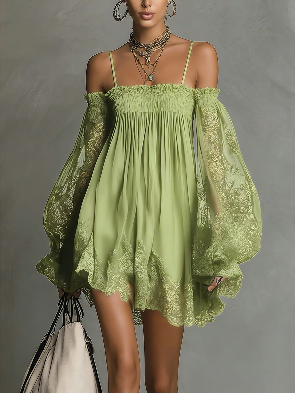 Betty | Navy Off-Shoulder Chiffon Mini Dress