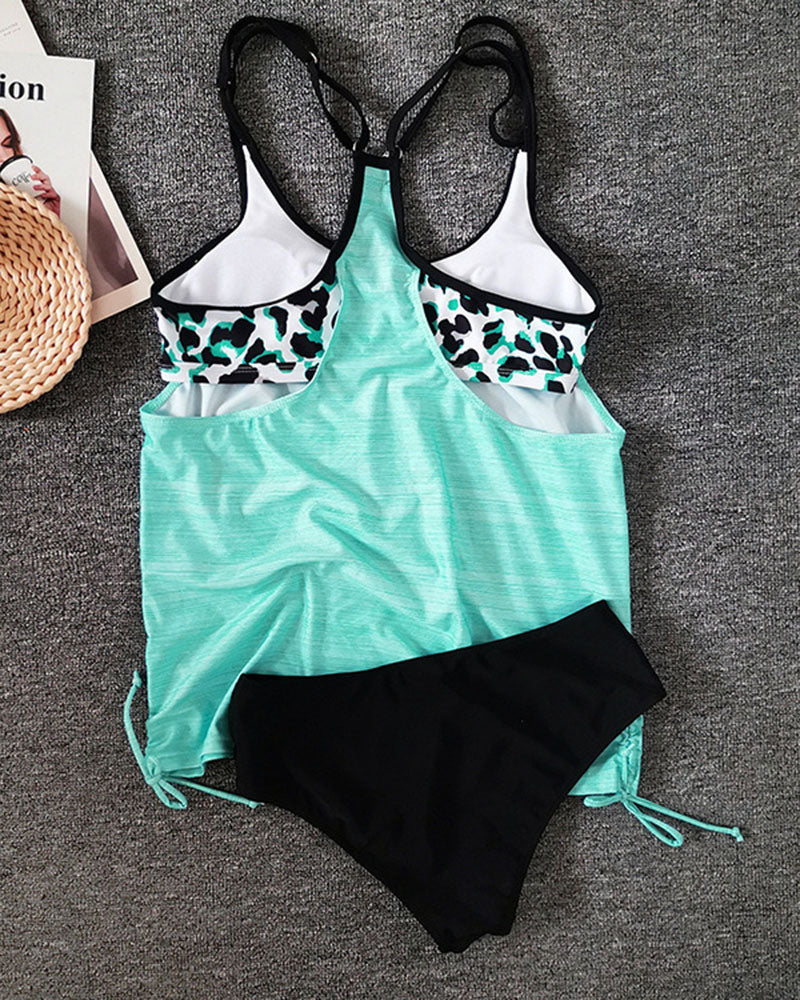 Augustus | Solid Color Tankini with Leopard Print