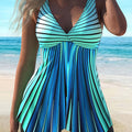 Azure | Striped tankini set with flared top that covers the belly