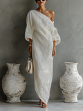 Demi | Ivory Linen Dress Off-Shoulder