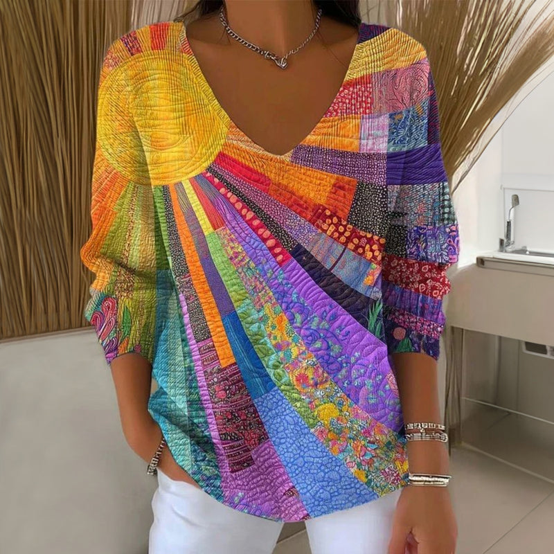 Maëlys | Multicolored Vintage V-Neck T-Shirt