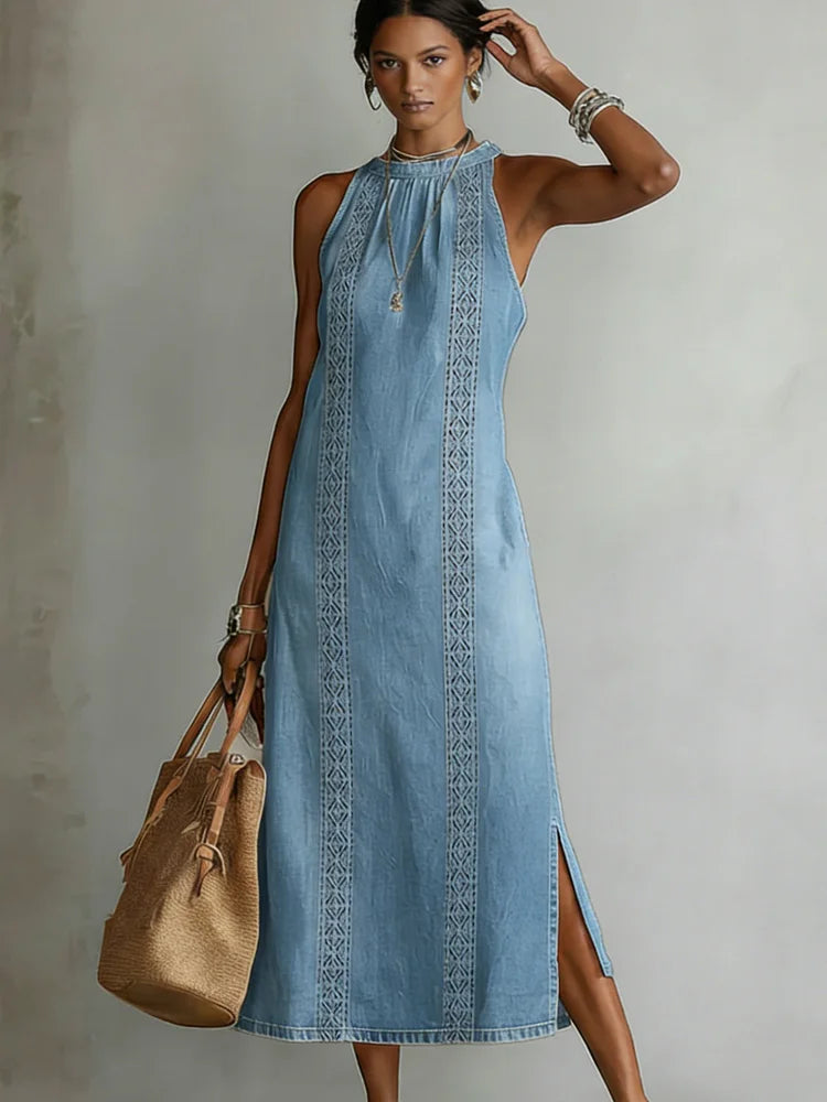 Julia | Retro Lace Denim Dress