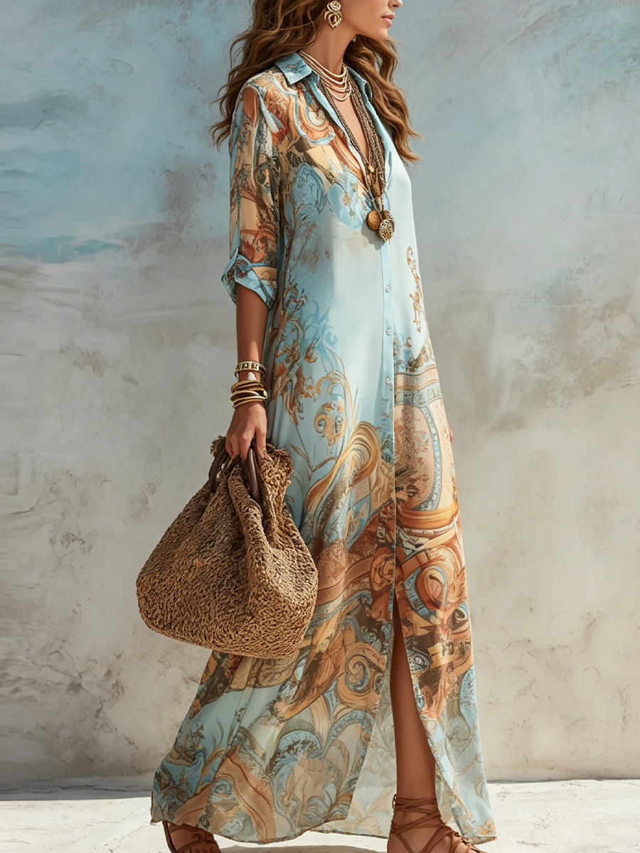 Klea | Elegant Baroque Print Maxi Dress