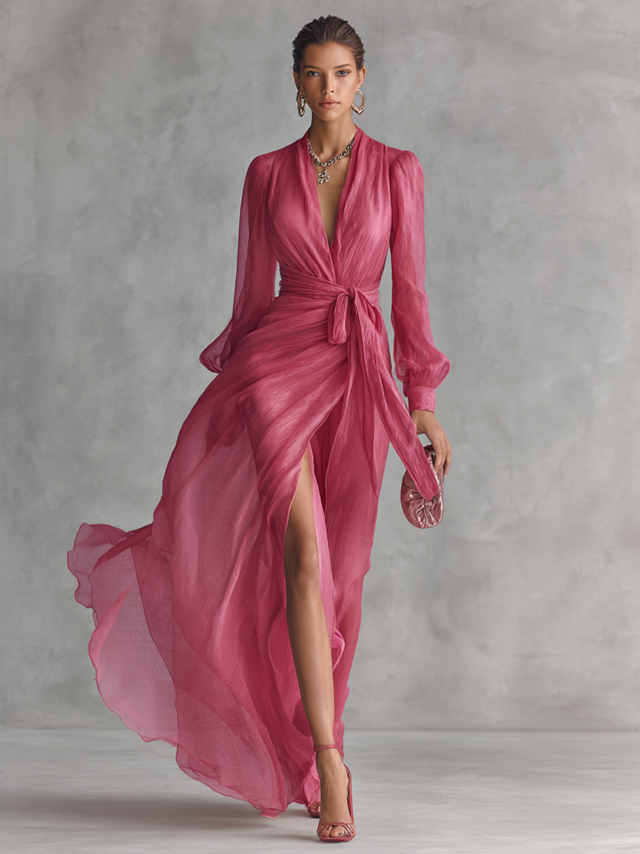 Charlie | Pink Chiffon Dress V-Neck