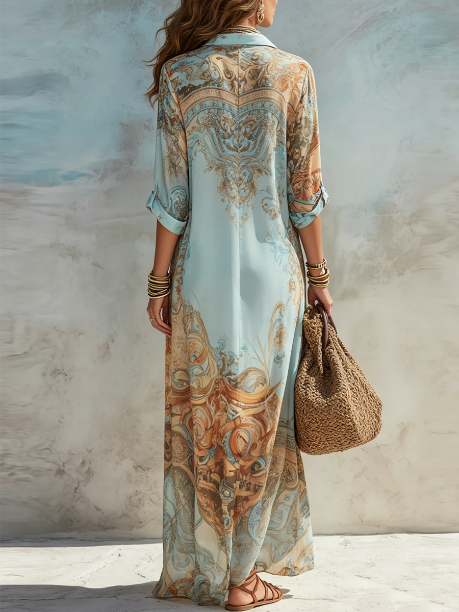 Klea | Elegant Baroque Print Maxi Dress