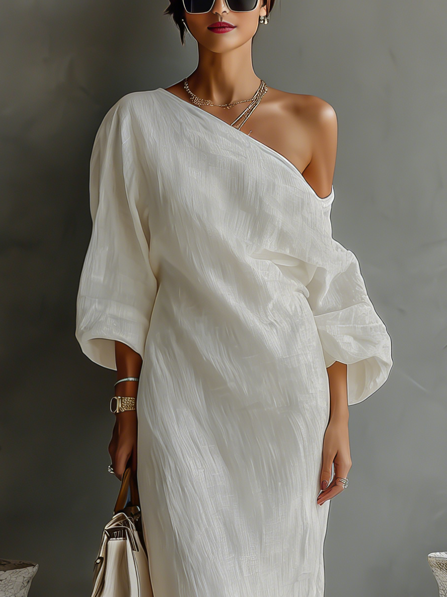 Demi | Ivory Linen Dress Off-Shoulder