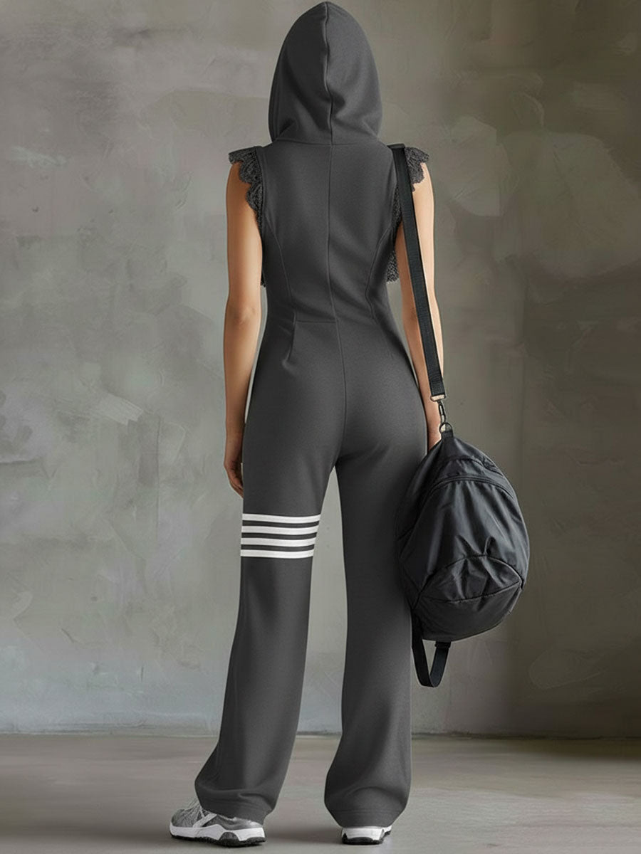 Giada | Retro Sports Hooded Striped Jumpsuit