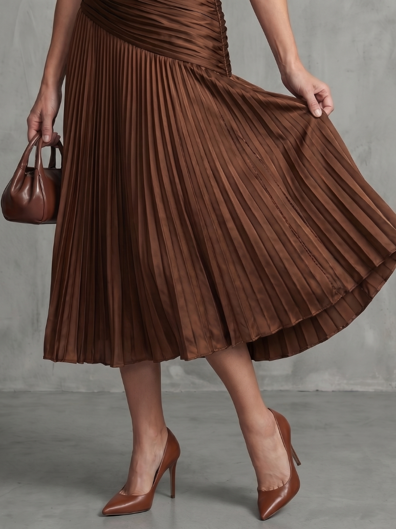 Theodora | Pleated Waist Stripe Midi Dress