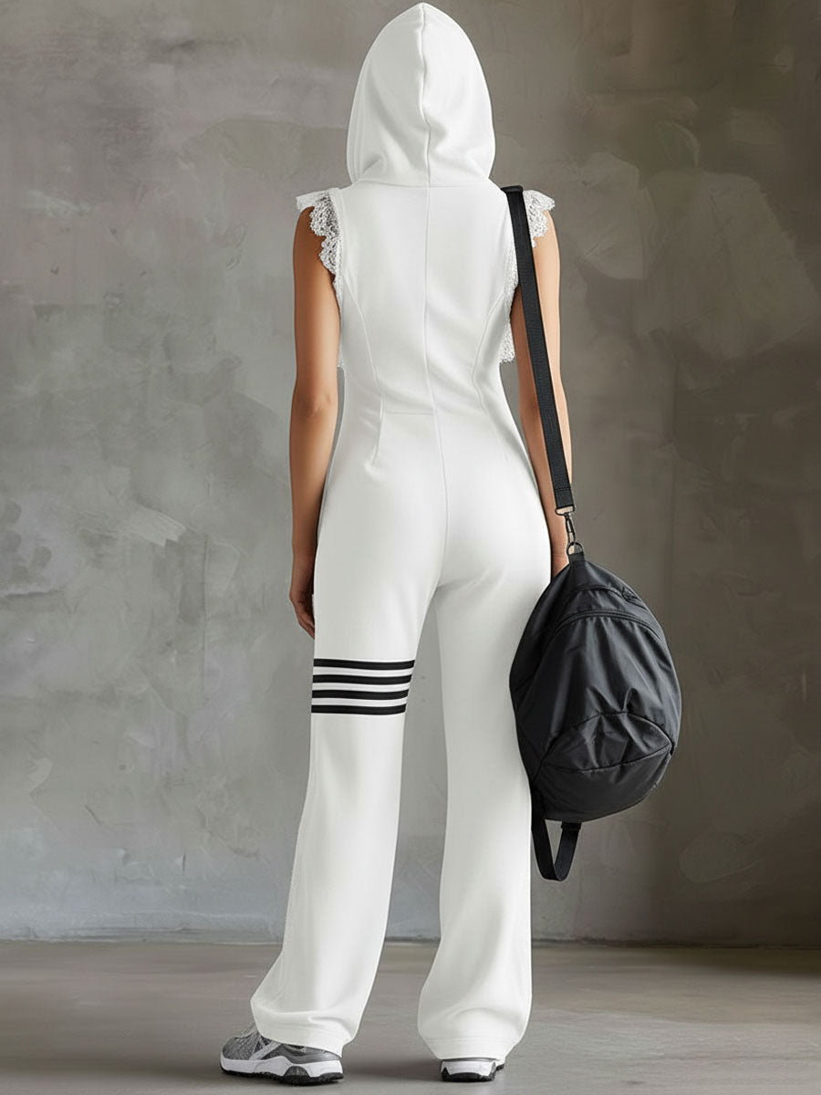 Giada | Retro Sports Hooded Striped Jumpsuit