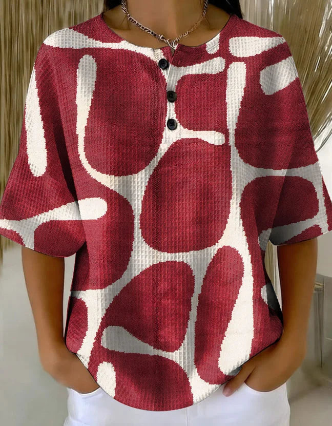 Women's Retro Multicolor Gradient Patchwork Abstraction Patterns Art Print Casual Waffle Cotton Shirt