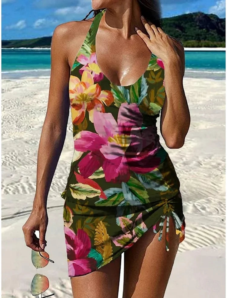 Fiesta | Floral Tankini Set with Graphic Design that Covers the Stomach