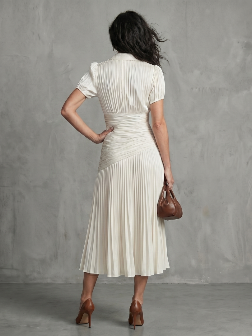 Theodora | Pleated Waist Stripe Midi Dress