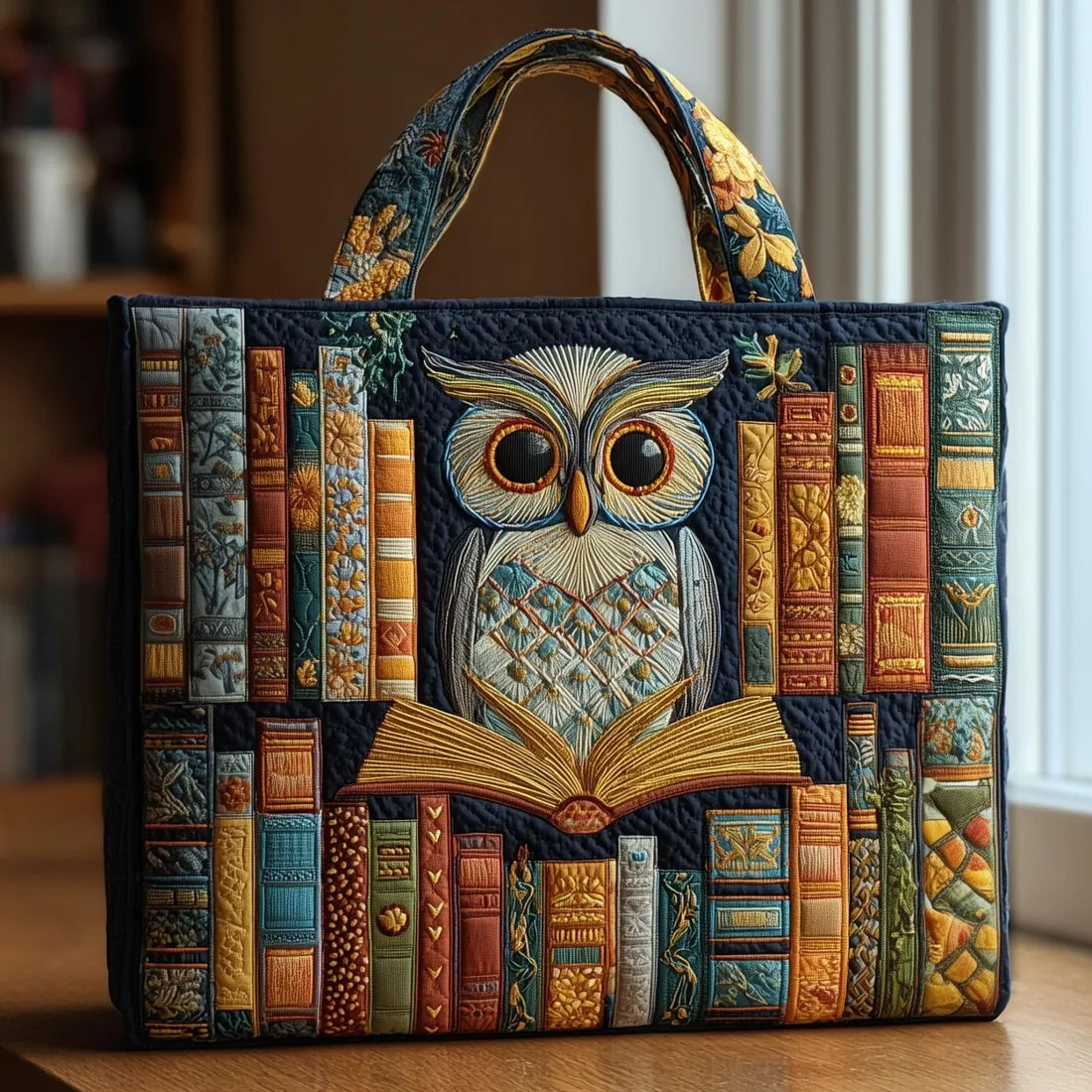 Hannah | Handmade Owl Bag Among Old Books