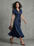 Theodora | Pleated Waist Stripe Midi Dress