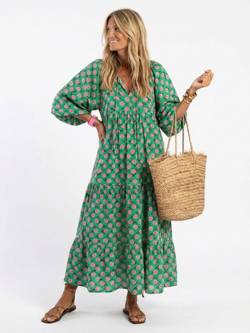 Francesca | Floral Print V-Neck Tiered Midi Dress